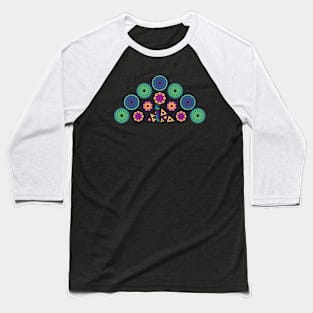 Mandala Peacock | Rainbow Polygons Black Baseball T-Shirt